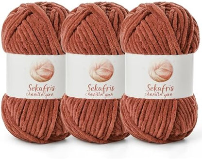 Chenille Blanket Yarn for Crocheting Size 5 Bulky Yarn 3 Rust by Sekafris