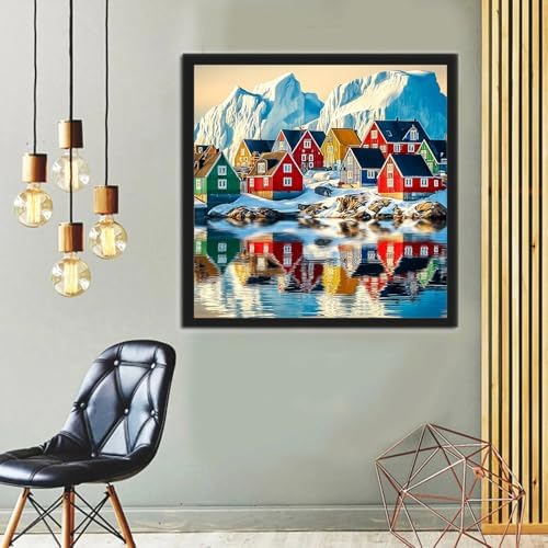 Jiqinsiye Houses Adults Paint by Number Kits,Snow Mountain Painting by Number Kits on Canvas,Large Color by Numbers Adult Watercolor Gifts for Friends Wall Decor - Image 2