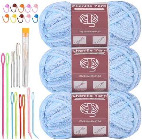 LUNARM Chenille Yarn for Crochet Knitting Chunky Blanket Velvet Yarn by Lunarm