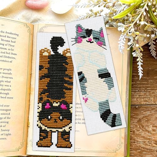 ORIGACH 6 Set Vivid Cute Cat Cross Stitch Bookmark Kit for Beginner - Image 6