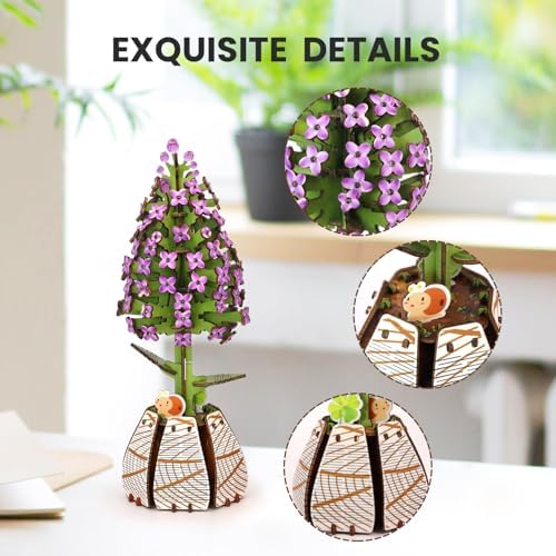 Jege 3D Flower Wooden Puzzles for Adults, DIY Building Set with 2 Flowers, 2 Perfume Bottles & Diffuser Sticks, Creative Craft Gifts & Home Decor (Rose + Lilac) - Image 5