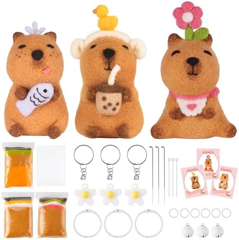 Capybara Needle Felting Kit - 3 Set Cute Animal DIY Doll Wool Craft Set with Felt Tool Instruction Foam Mat, DIY Needlework Keychain Craft for Adults Beginners Christmas Birthday Gift (Style 2) by Unknown