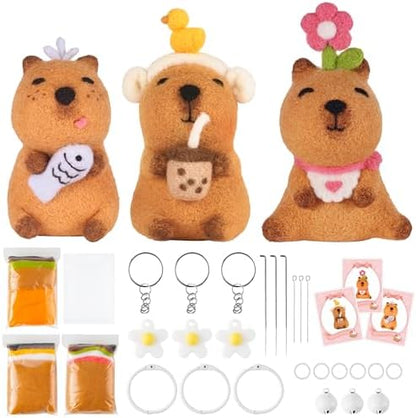 Capybara Needle Felting Kit - 3 Set Cute Animal DIY Doll Wool Craft Set with Felt Tool Instruction Foam Mat, DIY Needlework Keychain Craft for Adults Beginners Christmas Birthday Gift (Style 2) by Unknown