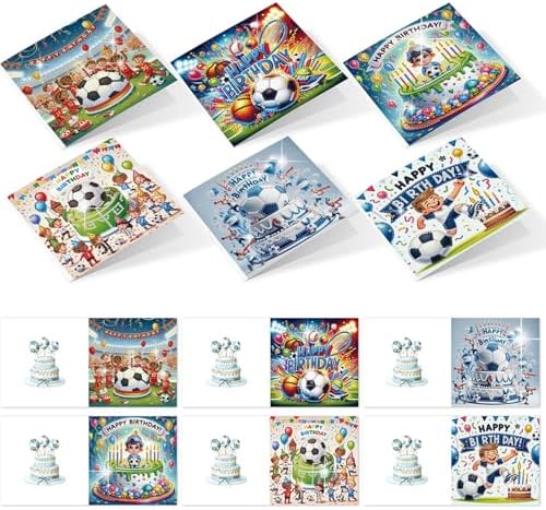6Pcs 5D DIY Football Pattern Diamond Art Congratulations Greeting Card Kit with Envelopes - for Adults, Beginners, Football Lovers & Sports Fans, Ideal for Graduation, Promotion, Game Day Gifts & Part - Image 2