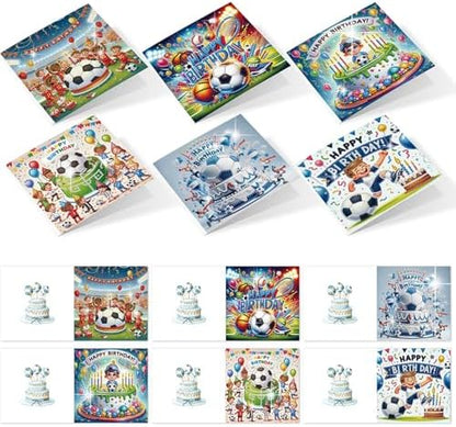 6Pcs 5D DIY Football Pattern Diamond Art Congratulations Greeting Card Kit with Envelopes - for Adults, Beginners, Football Lovers & Sports Fans, Ideal for Graduation, Promotion, Game Day Gifts & Part - Image 2
