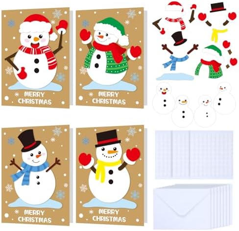 Dispowreath 24 Pcs DIY Christmas Card Making Kits with Envelopes DIY Christmas Craft Make Your Own Snowman Greeting Card Making Supplies for Holiday Xmas Party Decoration Favor by Dispowreath