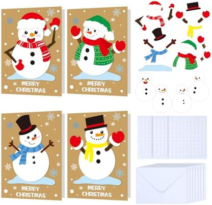 Dispowreath 24 Pcs DIY Christmas Card Making Kits with Envelopes DIY Christmas Craft Make Your Own Snowman Greeting Card Making Supplies for Holiday Xmas Party Decoration Favor by Dispowreath