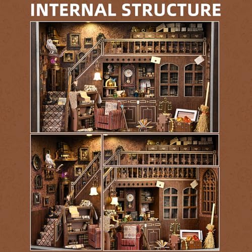 Book Nook Kit-3D Wooden Puzzle with LED Touch Control & Wall-Mountable Frame,DIY Miniature House for Beginners,Bookshelf/Tabletop/Wall Decor for Craft Lovers,Dollhouse Gift,Secret Attic - Image 4