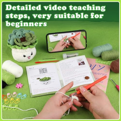 FTEVEN Crochet Kit for Beginners, 3PCS Coasters Potted Plants Crochet Kit - Image 3