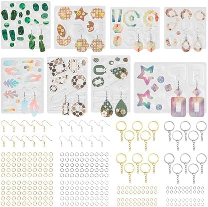328 Pcs Jewelry Epoxy Resin Silicone Molds Kit with Holes for DIY Earring by RESINGO