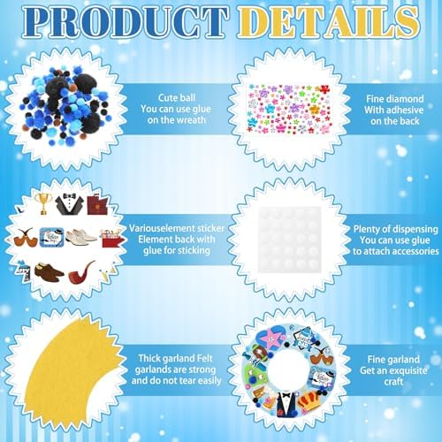 Wavwavw 472 Pcs Father's Day DIY Craft Kits Father Day Wreath Craft Kit Happy Wreath Arts Decoration with Crown Tie Trophy Ball Toolbox Stickers for Party Supplies - Image 4