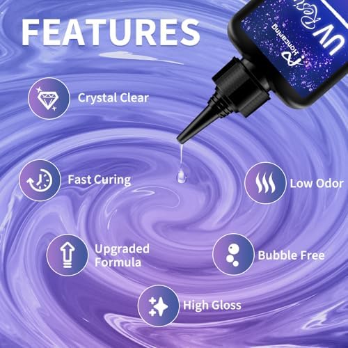 Honcaring UV Resin 400g, Hard Type Clear Beginner-Friendly Kit, Upgraded Formula & Crystal Clear for Jewlery Making, 100g*4 Resin UV Kit with for Earring, Pendant, DIY - Image 2
