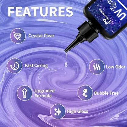 Honcaring UV Resin 400g, Hard Type Clear Beginner-Friendly Kit, Upgraded Formula & Crystal Clear for Jewlery Making, 100g*4 Resin UV Kit with for Earring, Pendant, DIY - Image 2