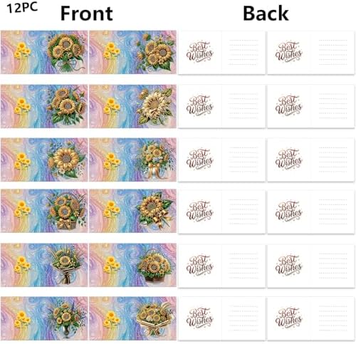12 Packs Diamond Painting Greeting Card Kit Diamond Art Greeting Cards Special Shaped Diamond Painting Greeting Card Arts Crafts for Christmas Birthday Thanksgiving Day Holiday (Sunflower) - Image 2