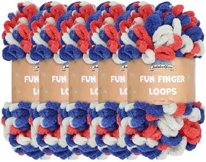 JubileeYarn Fun Finger Loops Yarn - Red White Blue - 5 Skeins by BambooMN