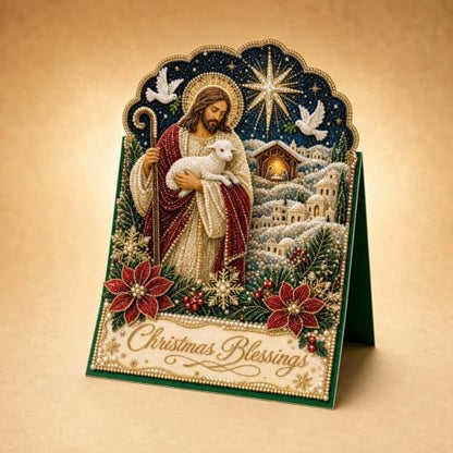 Christmas Diamond Art Greeting Cards Kit for Adults, 6 Pcs DIY Diamond Painting Christmas Cards with Envelopes, 3D Pearl Rhinestone Jesus Card Making Craft, Handmade Holiday Gifts - Image 7