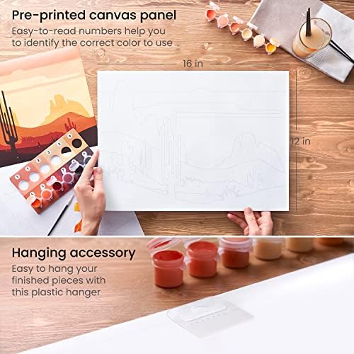 ARTEZA Paint by Number for Adults, 12x16 Inches, 21 Pieces, Desert Paint by Numbers Kit, Comes with 1 Canvas Panel, 12 Acrylic Paint Pots, 5 Paintbrushes, Art Supplies for Home & Office Wall Decor - Image 4