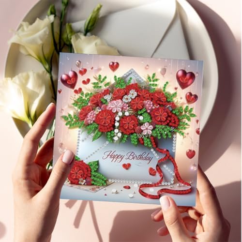 6 Pcs Diamond Painting Greeting Cards Kit Birthday Hydrangea Rose Flower with Envelopes, 5D DIY Special Shaped Rhinestone Art Card Making Kits for Adults, Holiday Blessing Postcards Craft Gifts - Image 7