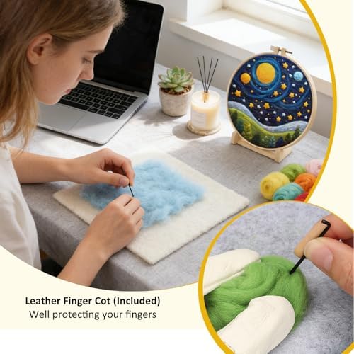 Zovylks Natural Landscape Needle Felting Kits Beginners, 7.9 Inch DIY Wool Felting Painting Starter Kit, Needle Felt Set for Home Decor with Foam Pad, Instructions (Starry Night) - Image 5