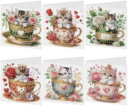 JISHSHAY 6 PCS Diamond Art Greeting Cards Cat Diamond Painting Birthday Cards Animal Gem Art Gem Painting Mosaic Kits for Adults for Thanksgiving Anniversary Valentine Graduation All-Occasion by Unknown