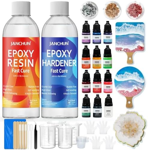 JANCHUN Epoxy Resin Kit,Coating and Coaster Molds for Resin Casting with Gold Flakes Color Pigments,Art Epoxy Resin Crystal Clear for Art,Crafts,Jewelry,DIY,Tumbler,River Table by JANCHUN