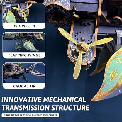 3D Wooden Puzzle for Adults Whale Spaceship DIY Dollhouse Kit - Image 4