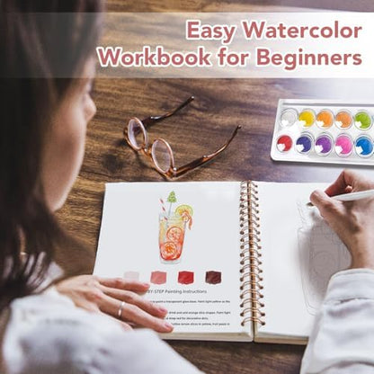 Easy Watercolor Workbook for Beginners - 12 Beautiful Step-by-Step Paintings Water Coloring Book, Includes 16 Colors Paints, Relaxing Art Projects and Creative Gift for Adults & Teen (Cocktails) - Image 2