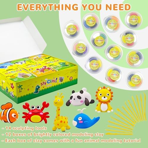 Air Dry Clay for Kids – 12 Animal Modeling Clay Craft Kit with Sculpting Tools and Step-by-Step Tutorials, Non-Toxic Modeling Clay for Ages 6-12, Art Activity Set for Boys Girls - Image 2
