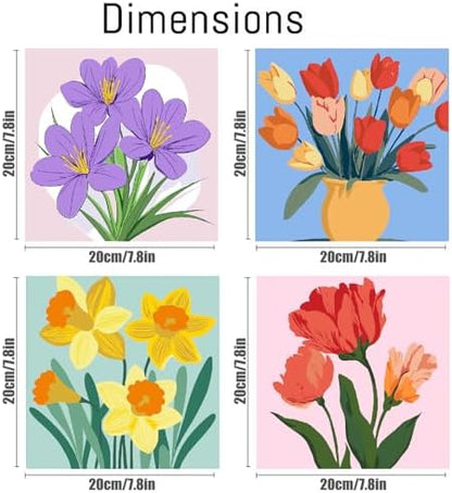 Canrichshop 4-Pack Framed Flowers Paint by Numbers Kit for Adults Beginner & All Ages 8-12 and More,Oil Painting by Numbers for Kids, DIY Number Paint Decor Present 8X 8 inch - Image 5