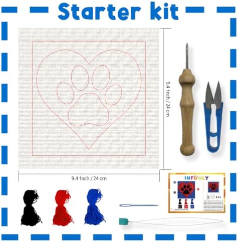 INFUNLY Claw Print Punch Needle Kit for Beginners Red Heart Punch Needle Embroidery Kits for Adults DIY Punch-Stitching Kit with Instruction Threader Needles Square Frame for Wall Decor 9.4''x9.4'' - Image 2