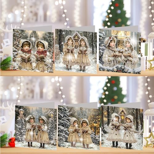 jinglinhh 6pcs Christmas Girl Reading Diamond Art Painting Greeting Cards with Envelopes, DIY Card Making Kits for Adults, Diamond Art Postcards Christmas Cards Craft Gifts - Image 4