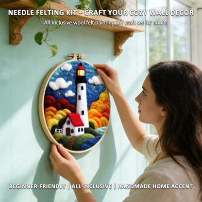 Zovylks Natural Landscape Needle Felting Kits Beginners, 7.9 Inch DIY Wool Felting Painting Starter Kit, Needle Felt Set for Home Decor with Foam Pad, Instructions (Lighthouse) - Image 4