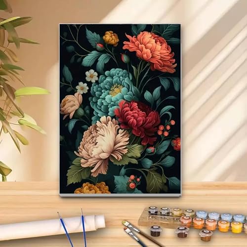 MaiMMaledy Paint by Numbers Kit for Adults Beginners Canvas Pictures with Framed Drawing Painting Acrylic Pigment with Wooden Triangle Easel Peony Flower 8Lx12W inch - Image 5