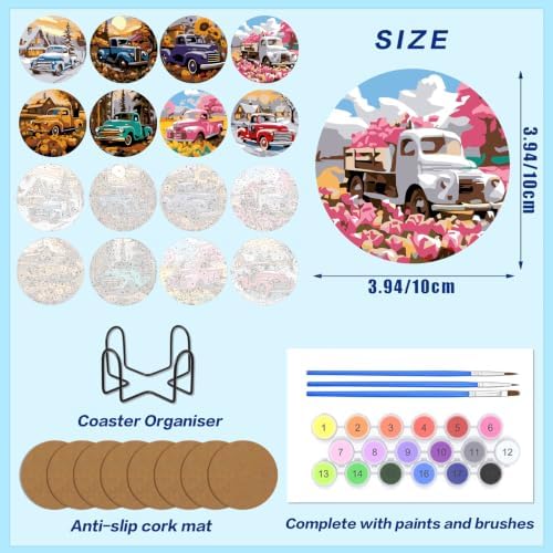 8 Pack All Season Paint by Numbers Kits Coasters with Holder Cork Pads - Image 2