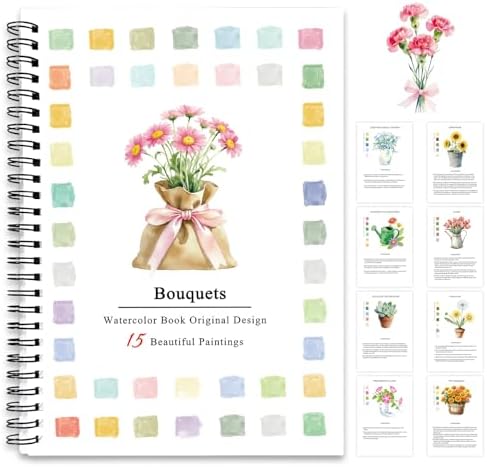 SLWBZ Watercolor Workbook Bouquets, 15 Different Patterns of Original DIY Designs, Beginner-Friendly Watercolor Workbooks, (Bouquets, Without Palette) by Unknown