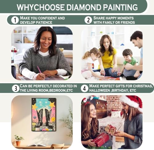 sdfkmlcdl 70s Retro Western Diamond Art Kits for Adults, Boho Western Cowgirl Boots Guitar Celestial Full Drill Diamond Painting Kits for Adults Beginners 4 Pack, 12x16 Inch - Image 7