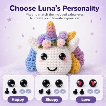 Bubbly Crochet - Luna the Unicorn Starter Kit | Includes Step-by-Step Tutorial Videos | Easy to Customize | Fun Handmade Gift and Easy Arts - Image 6