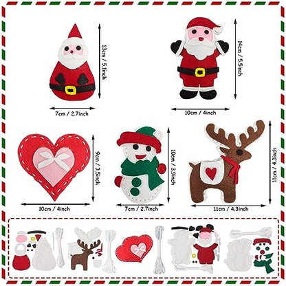 Jtnohx Sewing Kit for Kids, Felt Christmas Ornaments Set, 5 Sets DIY Craft Kits - Christmas Deer, Santa Claus, Snowman, Heart, Christmas Tree Decor for Home Party Decorations - Image 5
