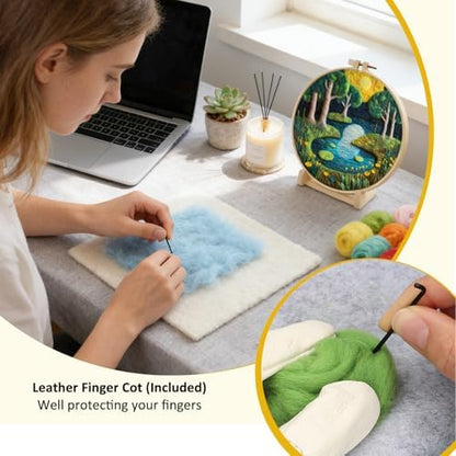 Zovylks Natural Landscape Needle Felting Kits Beginners, 7.9 Inch DIY Wool Felting Painting Starter Kit, Needle Felt Set for Home Decor with Foam Pad, Instructions (Forest Lake) - Image 5
