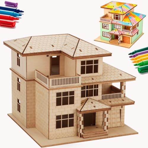 3D Wooden Puzzles for Adults,Miniature Villa Model Kit,DIY Craft Gift by FOKKAH