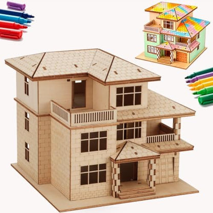 3D Wooden Puzzles for Adults,Miniature Villa Model Kit,DIY Craft Gift by FOKKAH