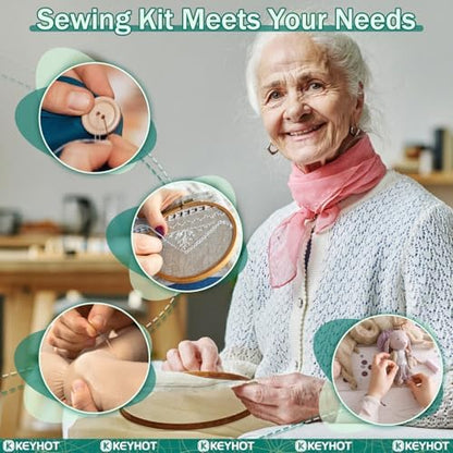 KEYHOT Sewing kit Basic,Needle and Thread Kit,Travel Small Sewing Machine Supplies for Adults Beginners Men, Home Travel Emergency Including Scissors Measure Tape Needle Threader (183pcs) - Image 4