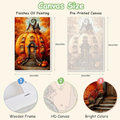 Spandrel Pumpkin House Framed Paint by Numbers Kit for Adult, Halloween Adult Paint by Number Kits on Canvas, DIY Acrylic Oil Easy Autumn Painting by Numbers Fall for Home Wall Decor, 8x12in - Image 2