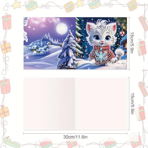 Tontut 8pcs Diamond Art Painting Greeting Card, Bear, Dog, Cat Animals 5D DIY Special Shape Diamond Painting Christmas Birthday Greeting Card Creative Gifts - Image 2
