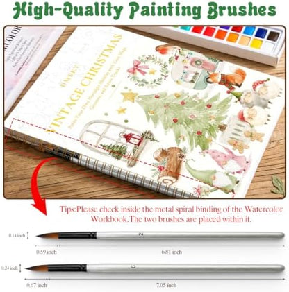 Watercolor Workbook for Beginners,18 Vintage Christmas Water Coloring Book,Relaxing & Easy to Paint Water Coloring Book with 24 Colors-Perfect for Gifting to Creativity & Joy for Adults - Image 2