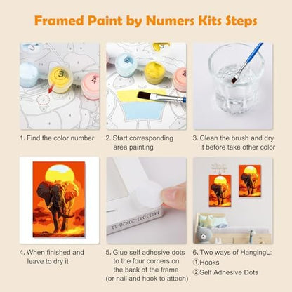 MOGTAA Paint by Numbers Kit for Adults with Frame, Elephant Paint by Number Canvas, Sunset Paint by Numbers with Easel, DIY Animal Oil Painting Kit for Home Wall Decor 8 x 12 Inch - Image 6