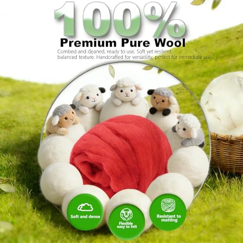 Wool Roving-3.5oz Needle Felting Wool, Soft Multi-Color Wool Fiber, Perfect Felting Wool Pure Wool, Chunky Yarn, for DIY Crafts, NeedleFelting Projects,and Artwork (Fiery Red) - Image 5