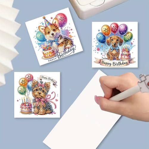6PCS Diamond Art Painting Greeting Cards Kit, Birthday Themed DIY Card Making Set with Crystals and Envelopes, Creative Craft for Adults, Fun Party Activity and Personalized Gift - Image 5