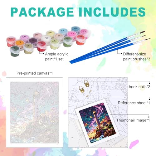 GEEHEIY Paint by Numbers Kit for Adults, Lighthouse Aurora, 16 x 20 Inch - Image 4
