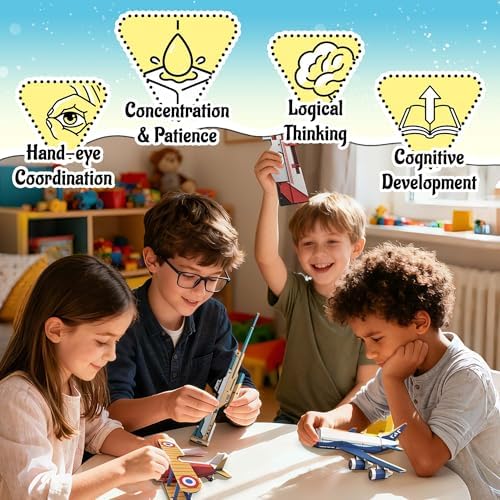 2 Themes in 1, 3D Model Paper Airplane Kits, DIY Origami Kit for Kids Ages 8-12, Include 16 Pre-cut, Easy-to-Assemble Gun & Aircraft Models, Origami Kit for Kids Ages 8-12, Paper Airplane Kits - Image 4